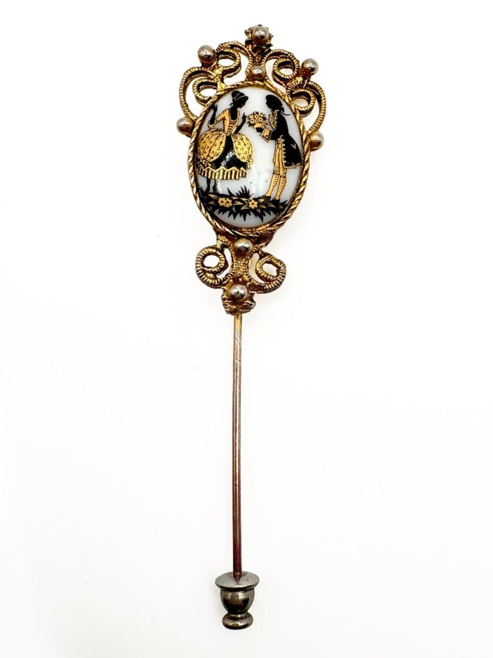 Vintage Victorian Revival Stick Pin With Romantic Cameo Scene